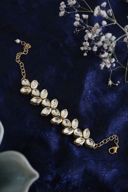 Shop Do Taara Gold Plated Pearls Shell Embellished Jadau Earrings at Aza Fashions Shop_Do Taara_Gold Plated Pearls Shell Embellished Jadau Earrings _at_Aza_Fashions