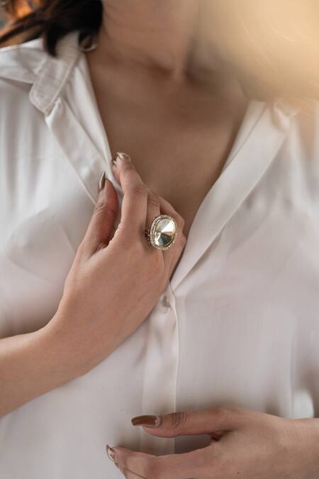 Do Taara_Silver Plated Crystals, Diamonds Victorian Polki Embellished Ring _Online_at_Aza_Fashions