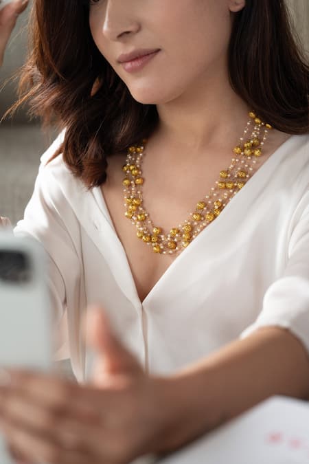 Do Taara_Gold Plated Embossed Balls Multi Strand Necklace _Online_at_Aza_Fashions