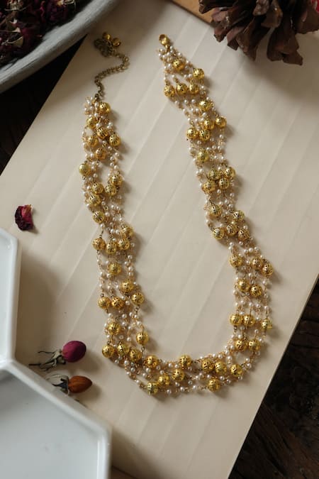 Buy_Do Taara_Gold Plated Embossed Balls Multi Strand Necklace _Online_at_Aza_Fashions