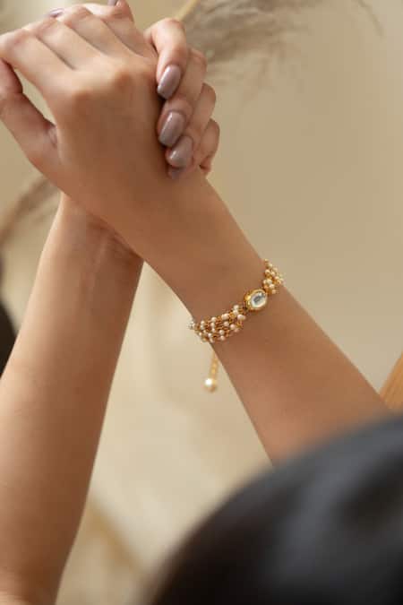 Buy Do Taara Gold Plated Pearls Kundan Embellished Multi Strand Bracelet Online at Aza Fashions Buy_Do Taara_Gold Plated Pearls Kundan Embellished Multi Strand Bracelet _Online_at_Aza_Fashions