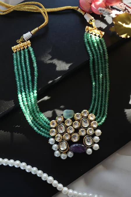 Shop Do Taara Green Jade And Onyx Embellished Necklace at Aza Fashions Shop_Do Taara_Green Jade And Onyx Embellished Necklace _at_Aza_Fashions