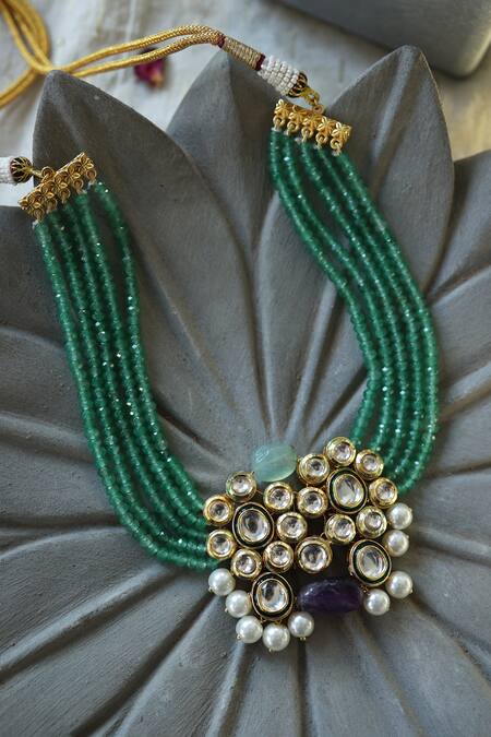 Buy Do Taara Green Jade And Onyx Embellished Necklace Online at Aza Fashions Buy_Do Taara_Green Jade And Onyx Embellished Necklace _Online_at_Aza_Fashions