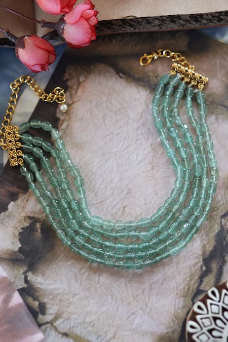 Shop Do Taara Green Fluorite Stone Embellished Necklace at Aza Fashions Shop_Do Taara_Green Fluorite Stone Embellished Necklace _at_Aza_Fashions