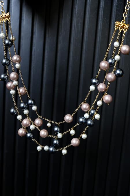 Shop Do Taara Gold Plated Pearl Multi-layer Necklace at Aza Fashions Shop_Do Taara_Gold Plated Pearl Multi-layer Necklace _at_Aza_Fashions