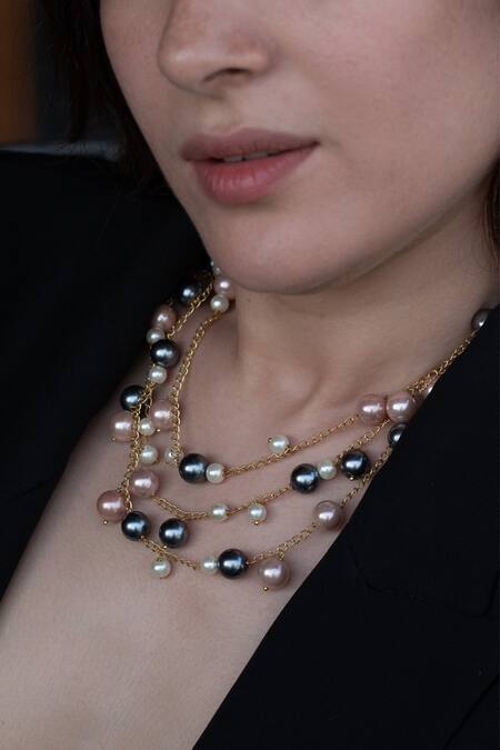 Do Taara Gold Plated Pearl Multi-layer Necklace Online at Aza Fashions Do Taara_Gold Plated Pearl Multi-layer Necklace _Online_at_Aza_Fashions