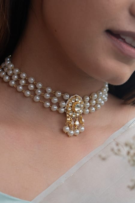 Do Taara_Gold Plated Pearls Kundan Stone Studded Choker _Online_at_Aza_Fashions