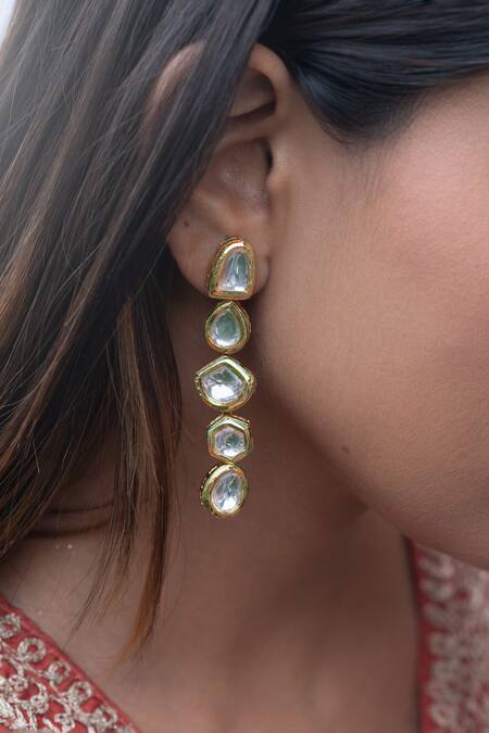 Do Taara_Gold Plated Stones, Diamonds Kundan Studded Earrings _Online_at_Aza_Fashions