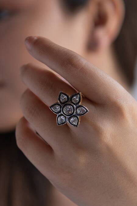 Do Taara Silver Plated Imitation Diamonds Faux Studded Ring Online at Aza Fashions Do Taara_Silver Plated Imitation Diamonds Faux Studded Ring _Online_at_Aza_Fashions