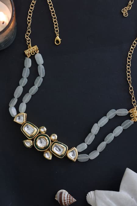 Shop_Do Taara_Gold Plated Kundan Stone Studded Bead Choker _at_Aza_Fashions