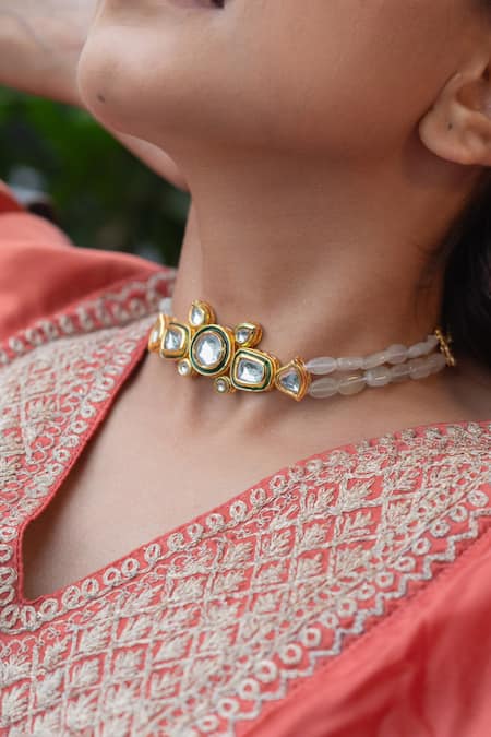 Do Taara_Gold Plated Kundan Stone Studded Bead Choker _Online_at_Aza_Fashions
