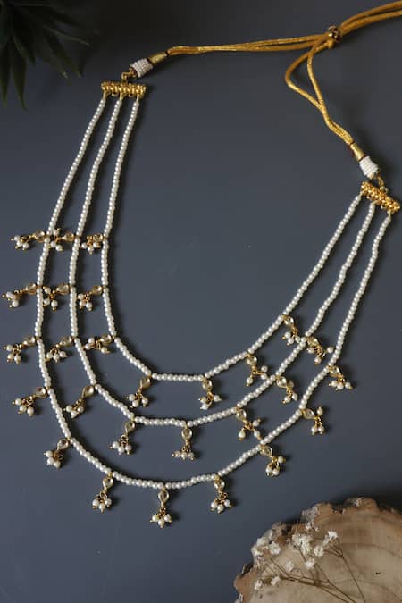 Shop Do Taara Gold Plated Drop Stone Studded Multi-layer Necklace at Aza Fashions Shop_Do Taara_Gold Plated Drop Stone Studded Multi-layer Necklace _at_Aza_Fashions