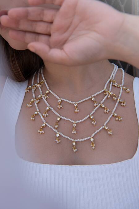 Do Taara Gold Plated Drop Stone Studded Multi-layer Necklace Online at Aza Fashions Do Taara_Gold Plated Drop Stone Studded Multi-layer Necklace _Online_at_Aza_Fashions