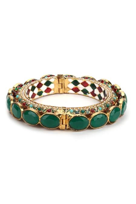 Buy Ruby Raang Green Kundan Embellished Meenakari Bangle Online at Aza Fashions Buy_Ruby Raang_Green Kundan Embellished Meenakari Bangle _Online_at_Aza_Fashions