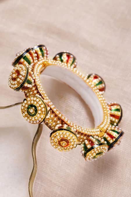 Shop_Ruby Raang_Gold Plated Stones Studded Bangle _at_Aza_Fashions