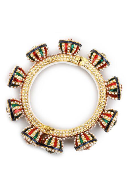 Shop Ruby Raang Gold Plated Stones Studded Bangle Online at Aza Fashions Shop_Ruby Raang_Gold Plated Stones Studded Bangle _Online_at_Aza_Fashions