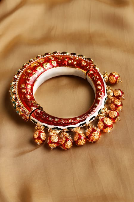 Shop_Ruby Raang_Red Stones Meenakari Ornamented Bangle _at_Aza_Fashions