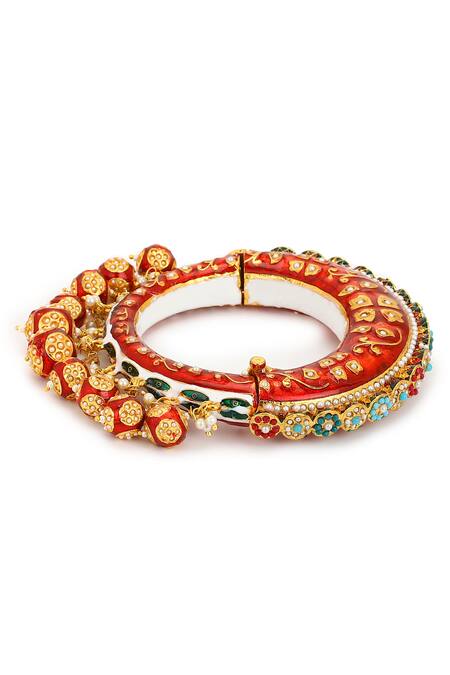 Ruby Raang Red Stones Meenakari Ornamented Bangle Online at Aza Fashions Ruby Raang_Red Stones Meenakari Ornamented Bangle _Online_at_Aza_Fashions