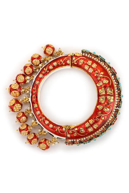 Shop Ruby Raang Red Stones Meenakari Ornamented Bangle Online at Aza Fashions Shop_Ruby Raang_Red Stones Meenakari Ornamented Bangle _Online_at_Aza_Fashions