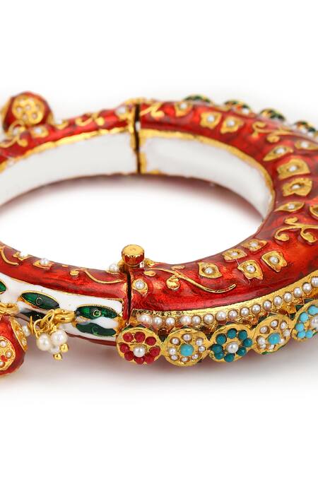 Ruby Raang Red Stones Meenakari Ornamented Bangle at Aza Fashions Ruby Raang_Red Stones Meenakari Ornamented Bangle _at_Aza_Fashions