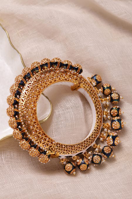 Shop_Ruby Raang_Blue Beads Navratan Meenakari Bangle _at_Aza_Fashions