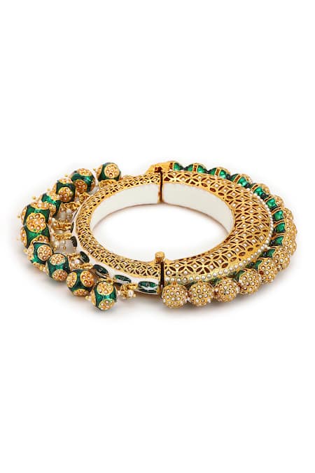 Ruby Raang Green Beads Meenakari Embellished Bangle Online at Aza Fashions Ruby Raang_Green Beads Meenakari Embellished Bangle _Online_at_Aza_Fashions