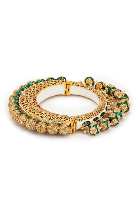 Buy Ruby Raang Green Beads Meenakari Embellished Bangle Online at Aza Fashions Buy_Ruby Raang_Green Beads Meenakari Embellished Bangle _Online_at_Aza_Fashions