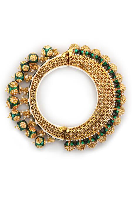 Shop Ruby Raang Green Beads Meenakari Embellished Bangle Online at Aza Fashions Shop_Ruby Raang_Green Beads Meenakari Embellished Bangle _Online_at_Aza_Fashions