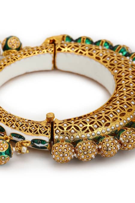 Ruby Raang Green Beads Meenakari Embellished Bangle at Aza Fashions Ruby Raang_Green Beads Meenakari Embellished Bangle _at_Aza_Fashions