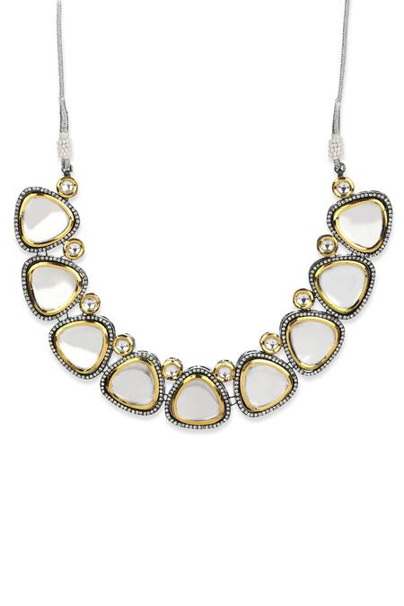 Ruby Raang_Silver Plated Kundans Embellished Choker Necklace _Online_at_Aza_Fashions