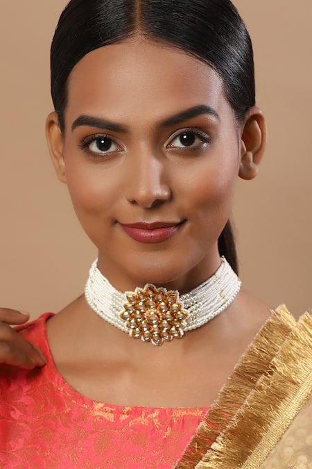 Ruby Raang Beads Embellished Choker Necklace 