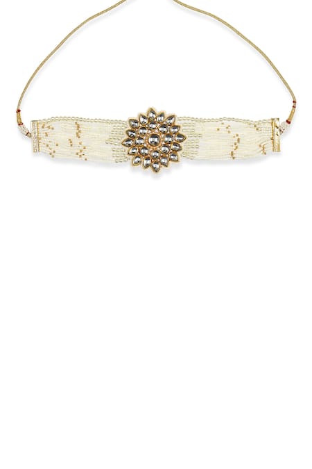 Ruby Raang White Beads Embellished Choker Necklace Online at Aza Fashions Ruby Raang_White Beads Embellished Choker Necklace _Online_at_Aza_Fashions