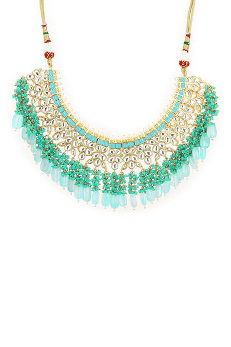 Ruby Raang_Green Beaded Embellished Choker Necklace_Online_at_Aza_Fashions