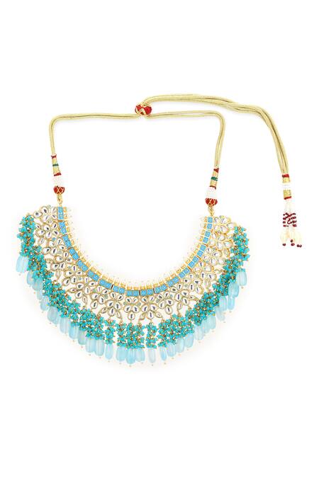 Buy_Ruby Raang_Green Beaded Embellished Choker Necklace_Online_at_Aza_Fashions