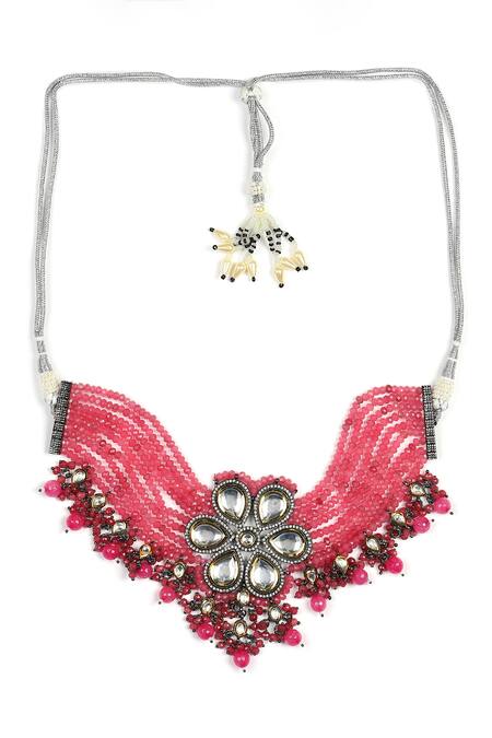 Buy_Ruby Raang_Pink Beads Hand Work Choker Necklace_Online_at_Aza_Fashions