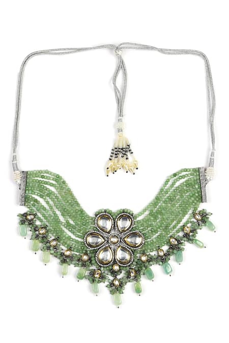 Buy_Ruby Raang_Green Kundan Beaded Choker Necklace_Online_at_Aza_Fashions