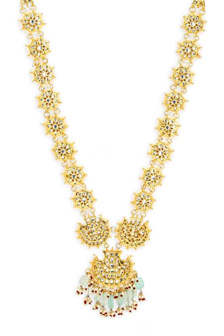 Ruby Raang Gold Plated Hand Embellished Long Pendant Necklace Online at Aza Fashions Ruby Raang_Gold Plated Hand Embellished Long Pendant Necklace _Online_at_Aza_Fashions
