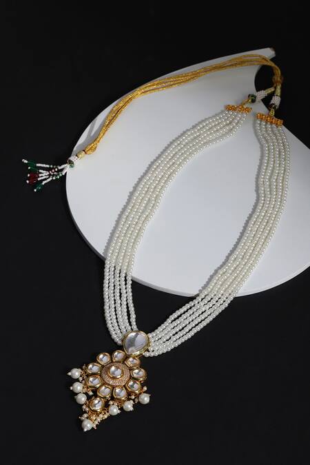 Shop Ruby Raang White Gold Plated Long Pendant Necklace at Aza Fashions Shop_Ruby Raang_White Gold Plated Long Pendant Necklace_at_Aza_Fashions