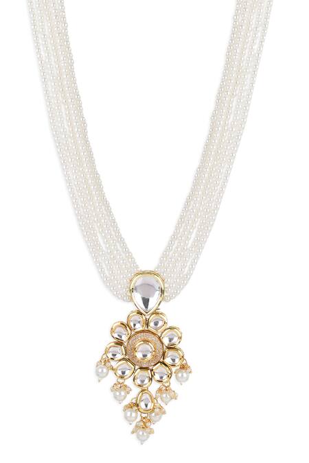 Ruby Raang White Gold Plated Long Pendant Necklace Online at Aza Fashions Ruby Raang_White Gold Plated Long Pendant Necklace_Online_at_Aza_Fashions