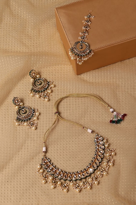 Ruby Raang Teardrop Bloom Kundan Jewellery Set 