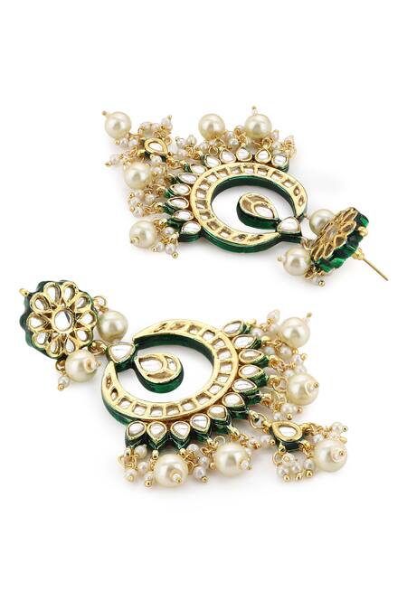 Shop_Ruby Raang_Gold Plated Pearls, Gota Patti Teardrop Bloom Kundan Jewellery Set _Online_at_Aza_Fashions