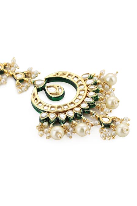 Ruby Raang_Gold Plated Pearls, Gota Patti Teardrop Bloom Kundan Jewellery Set _at_Aza_Fashions