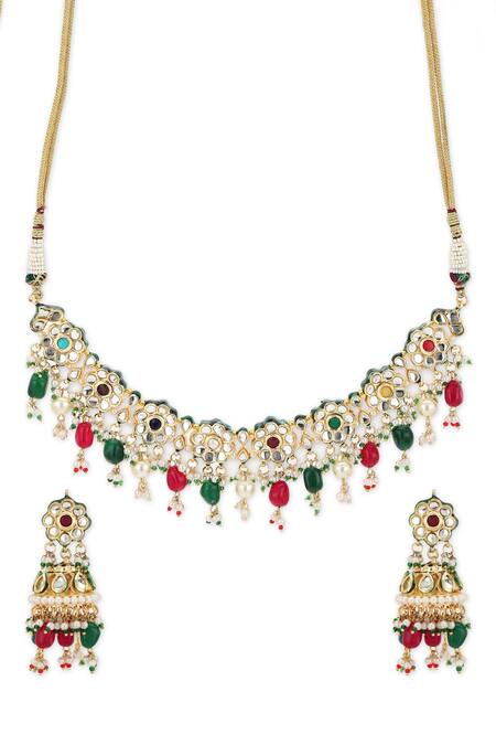 Ruby Raang Multi Color Pearls, Stones, Gota Patti Floret Bloom Kundan Jewellery Set Online at Aza Fashions Ruby Raang_Multi Color Pearls, Stones, Gota Patti Floret Bloom Kundan Jewellery Set _Online_at_Aza_Fashions