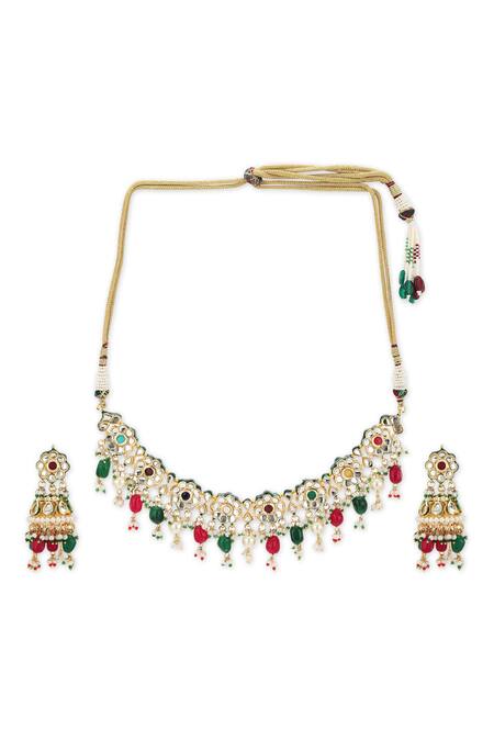 Buy Ruby Raang Multi Color Pearls, Stones, Gota Patti Floret Bloom Kundan Jewellery Set Online at Aza Fashions Buy_Ruby Raang_Multi Color Pearls, Stones, Gota Patti Floret Bloom Kundan Jewellery Set _Online_at_Aza_Fashions