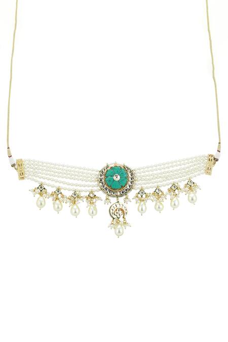 Ruby Raang White Amyra Kundan And Pearl Choker Necklace Online at Aza Fashions Ruby Raang_White Amyra Kundan And Pearl Choker Necklace _Online_at_Aza_Fashions