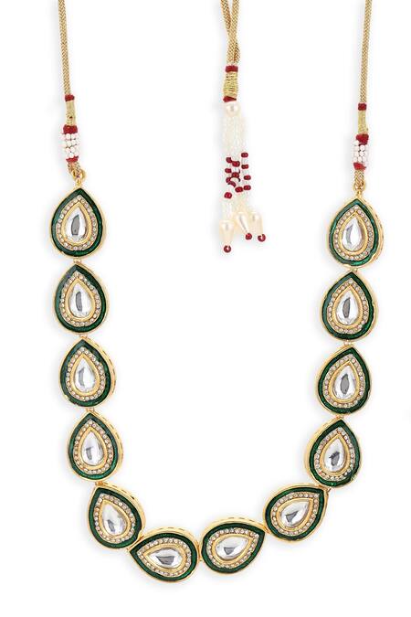 Ruby Raang Green Glorius Teardrop Kundan Necklace Online at Aza Fashions Ruby Raang_Green Glorius Teardrop Kundan Necklace _Online_at_Aza_Fashions