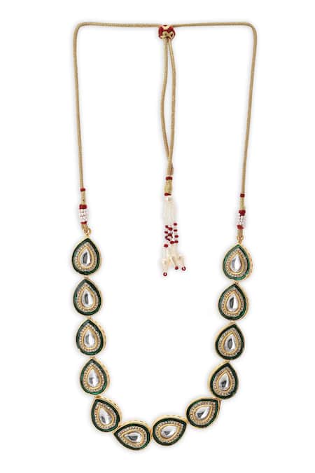 Buy Ruby Raang Green Glorius Teardrop Kundan Necklace Online at Aza Fashions Buy_Ruby Raang_Green Glorius Teardrop Kundan Necklace _Online_at_Aza_Fashions