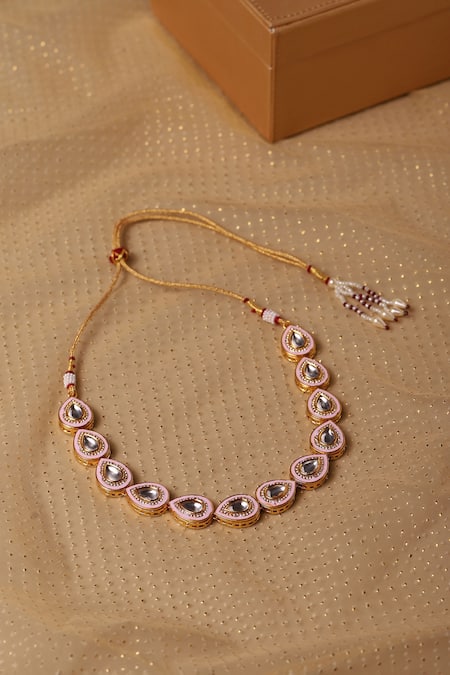 Ruby Raang Sparkling Teardrop Kundan Necklace 