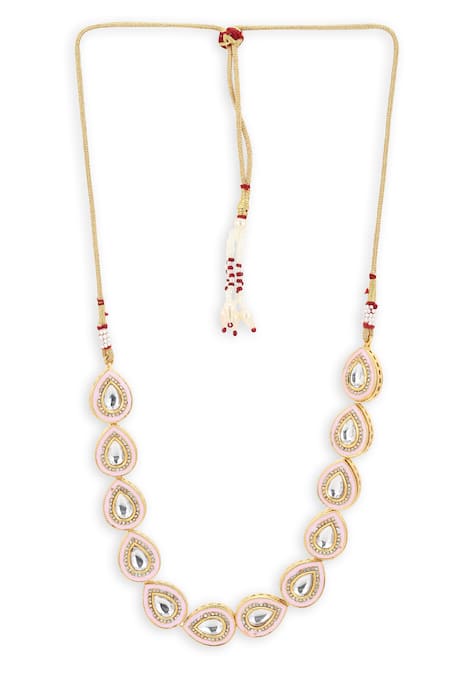 Buy_Ruby Raang_Pink Sparkling Teardrop Kundan Necklace _Online_at_Aza_Fashions