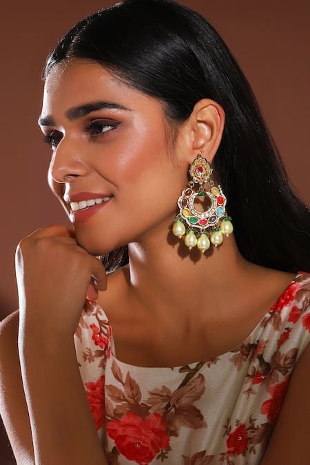 Ruby Raang Noor Kundan & Stone Embellished Chandbalis 